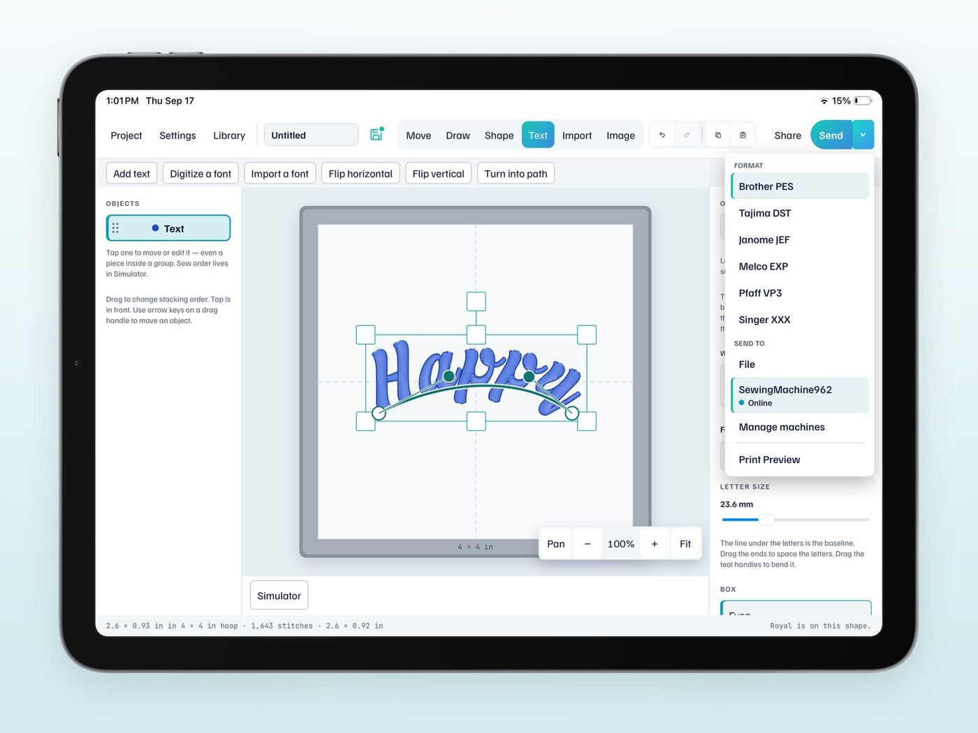 Send menu with a Brother machine online